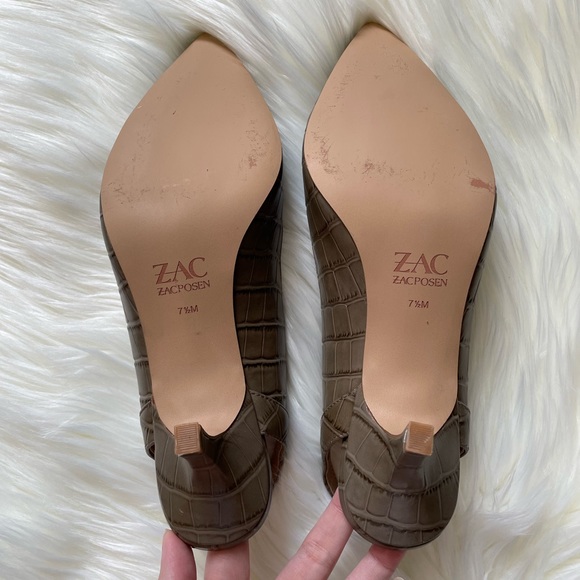 ZAC ZACPOSEN Point Toe Kitten Heeled Slingback Pumps In Croc Print Size 7.5 - Picture 8 of 11